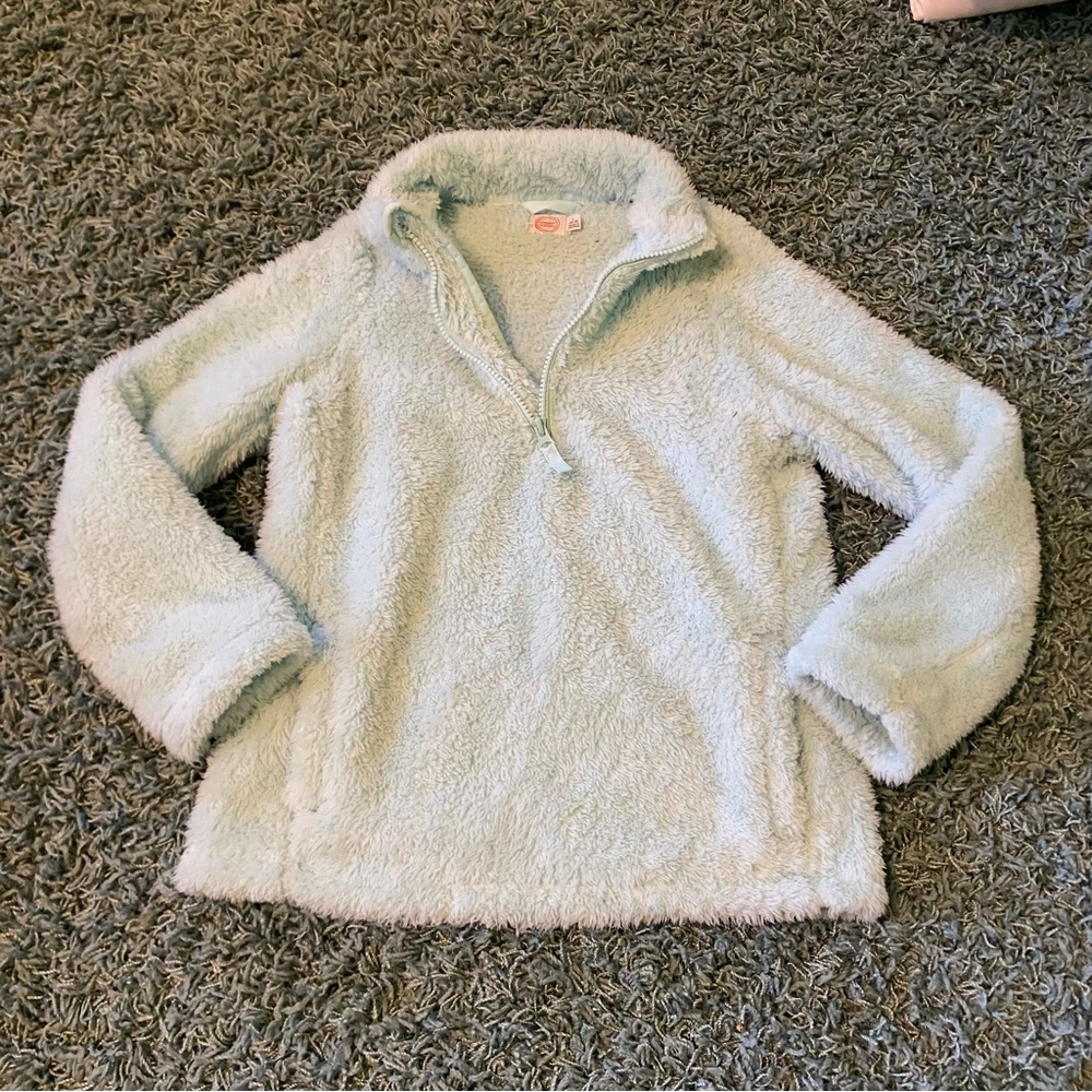 Girls Fluffy Pullover 1/4 Zip in Baby Blue